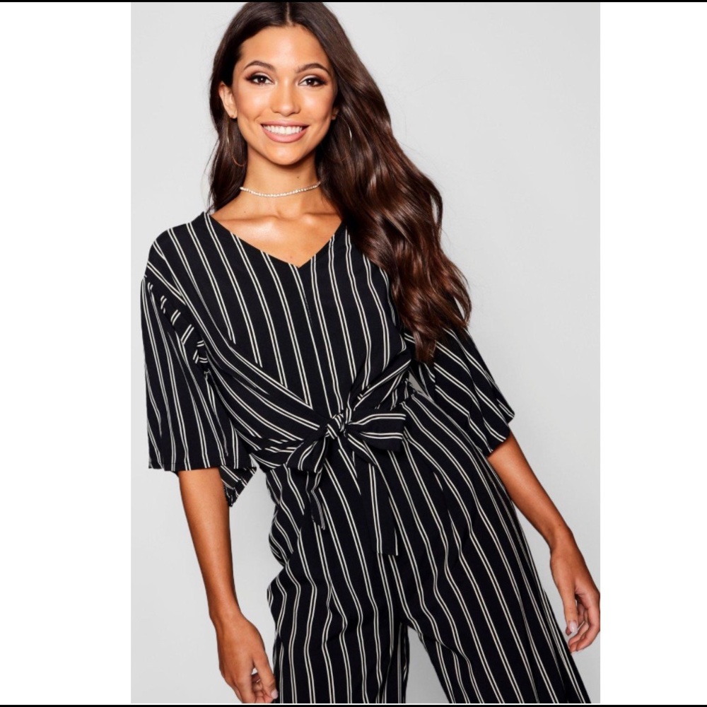 Pinstripe Tie Jumpsuit